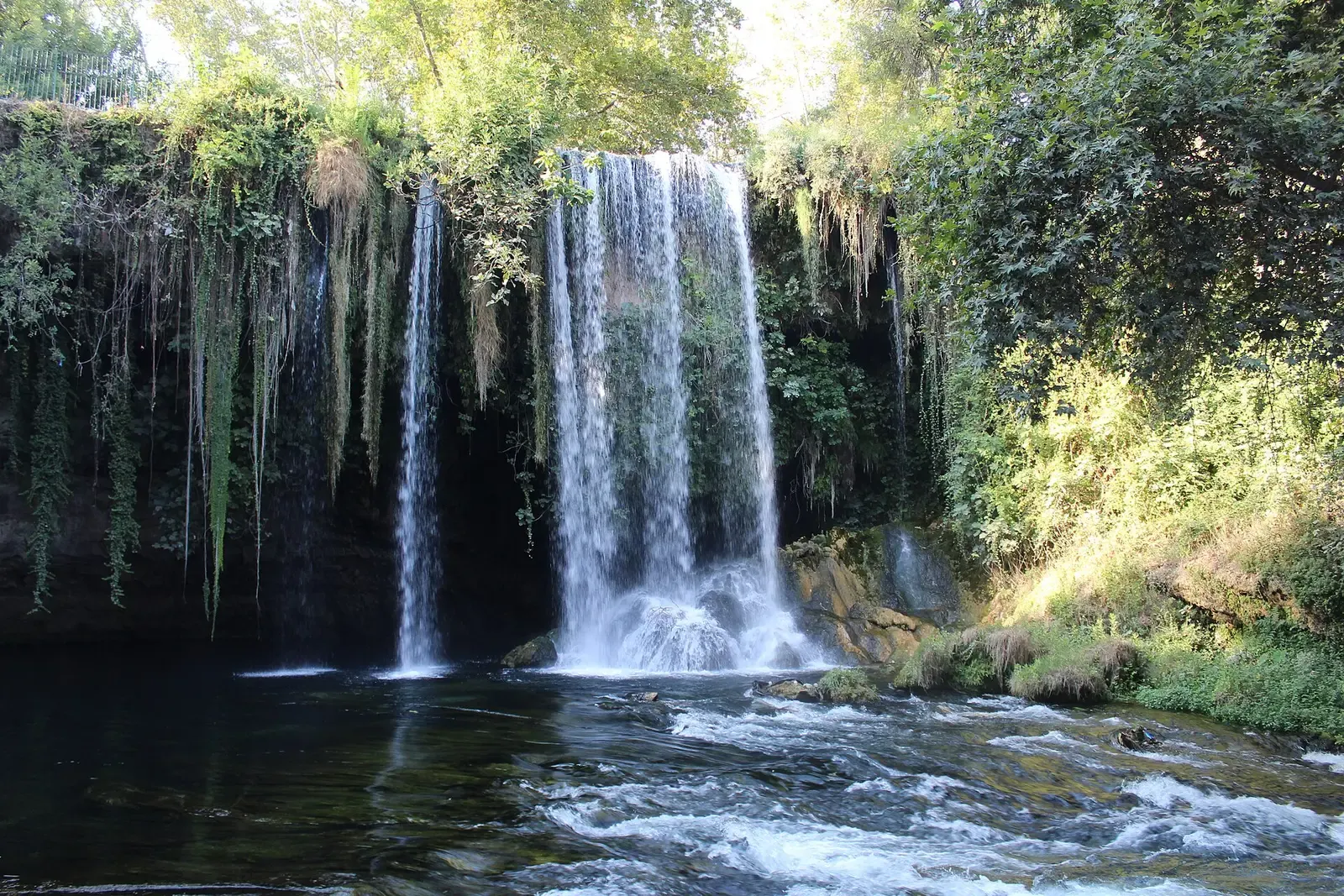Watergordijnen en hangende planten bij de Boven-Düden waterval
