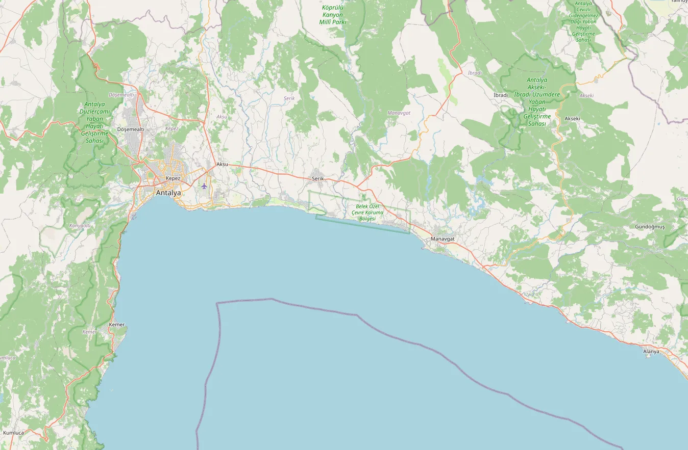Kaart van de regio Antalya met de bezienswaardigheden